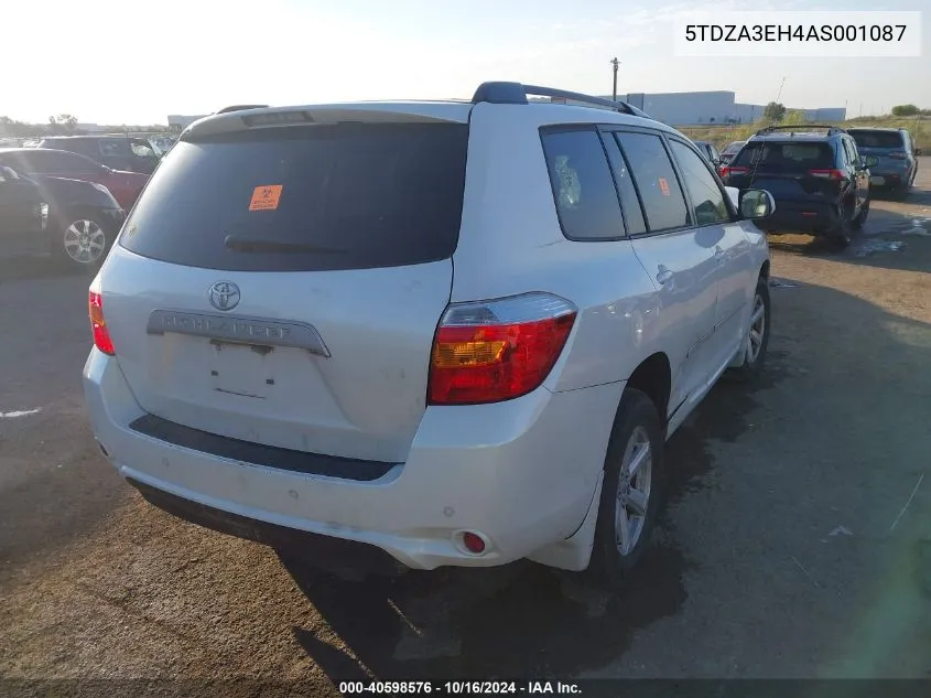 2010 Toyota Highlander VIN: 5TDZA3EH4AS001087 Lot: 40598576