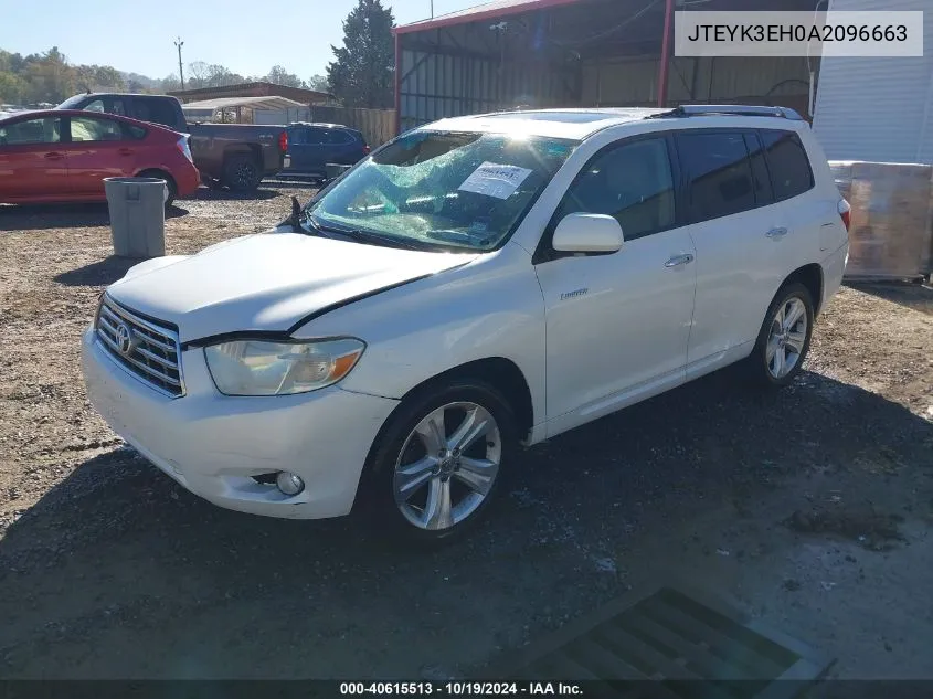 2010 Toyota Highlander Limited V6 VIN: JTEYK3EH0A2096663 Lot: 40615513