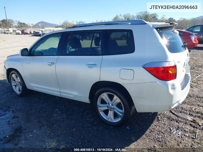 2010 Toyota Highlander Limited V6 VIN: JTEYK3EH0A2096663 Lot: 40615513