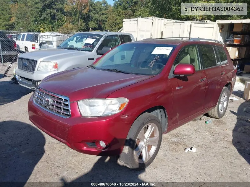 2010 Toyota Highlander Limited V6 VIN: 5TDYK3EH3AS004362 Lot: 40670548