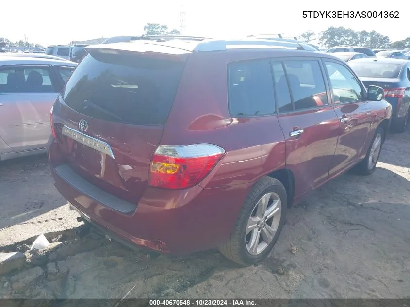 2010 Toyota Highlander Limited V6 VIN: 5TDYK3EH3AS004362 Lot: 40670548