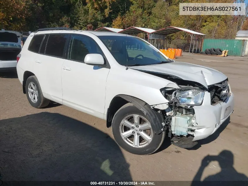 2010 Toyota Highlander Base V6 VIN: 5TDBK3EH6AS027561 Lot: 40731231