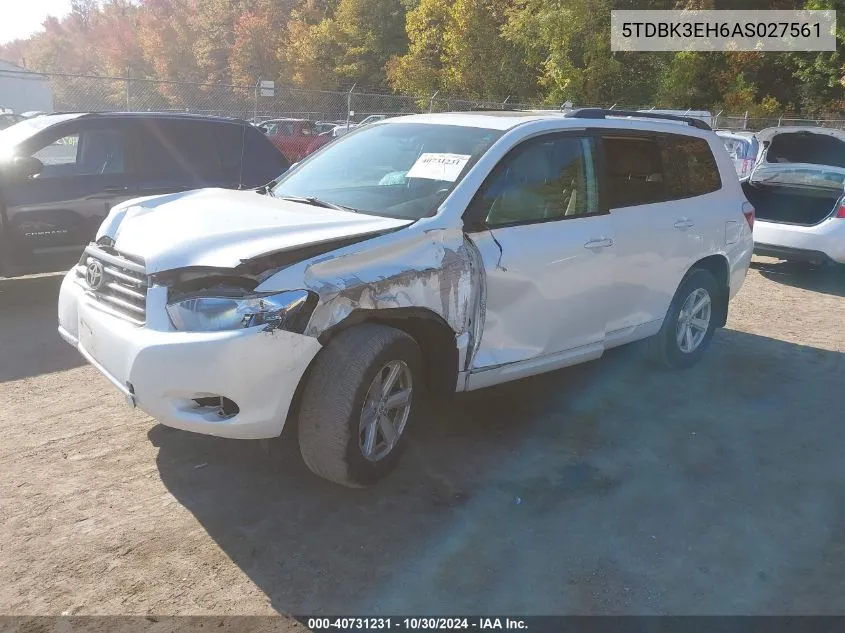 2010 Toyota Highlander Base V6 VIN: 5TDBK3EH6AS027561 Lot: 40731231