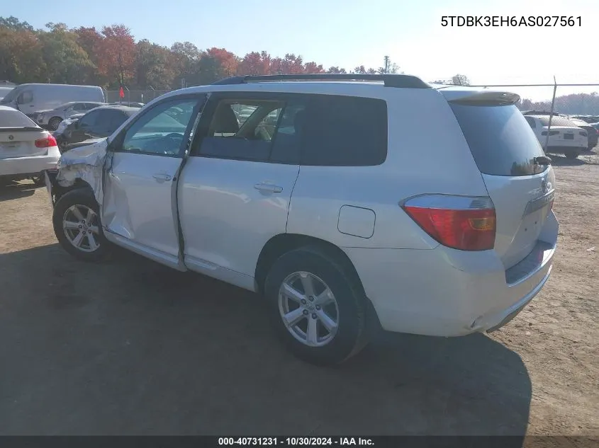 2010 Toyota Highlander Base V6 VIN: 5TDBK3EH6AS027561 Lot: 40731231