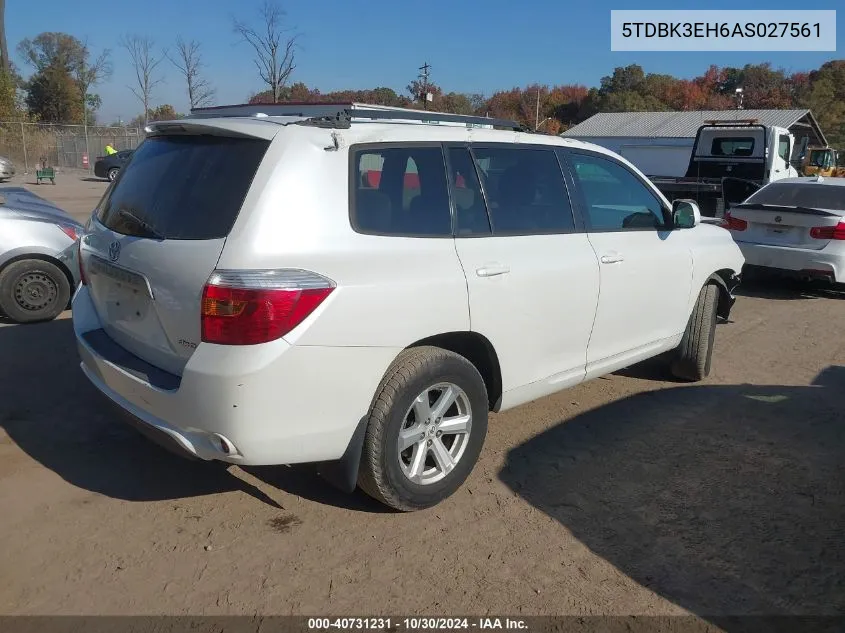 2010 Toyota Highlander Base V6 VIN: 5TDBK3EH6AS027561 Lot: 40731231