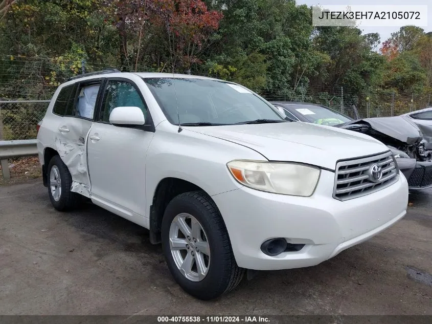 2010 Toyota Highlander Base V6 VIN: JTEZK3EH7A2105072 Lot: 40755538