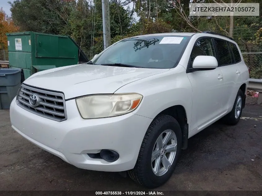 2010 Toyota Highlander Base V6 VIN: JTEZK3EH7A2105072 Lot: 40755538