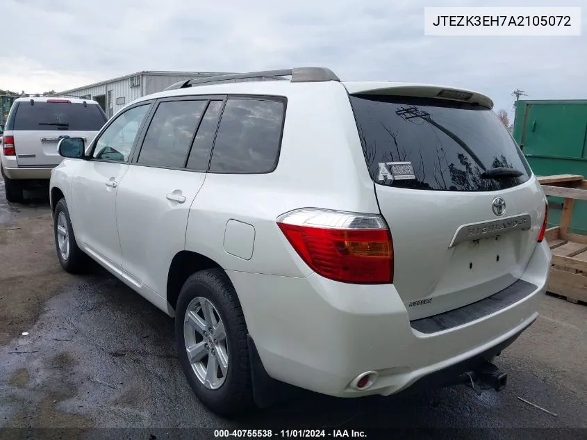 2010 Toyota Highlander Base V6 VIN: JTEZK3EH7A2105072 Lot: 40755538