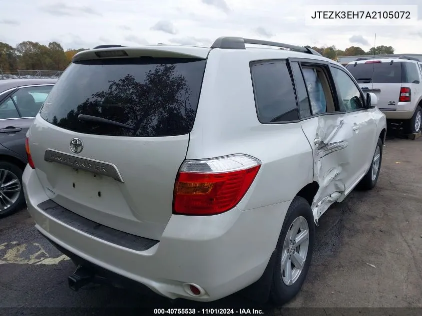 2010 Toyota Highlander Base V6 VIN: JTEZK3EH7A2105072 Lot: 40755538