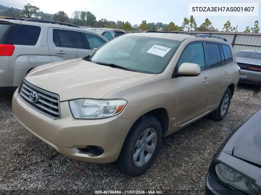 2010 Toyota Highlander VIN: 5TDZA3EH7AS001407 Lot: 40756494