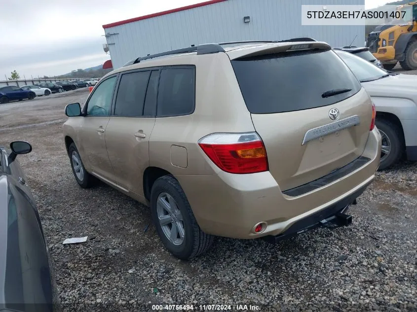 2010 Toyota Highlander VIN: 5TDZA3EH7AS001407 Lot: 40756494