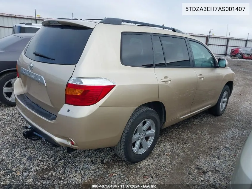 2010 Toyota Highlander VIN: 5TDZA3EH7AS001407 Lot: 40756494