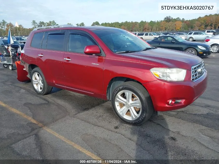 5TDYK3EHXAS020767 2010 Toyota Highlander Limited V6