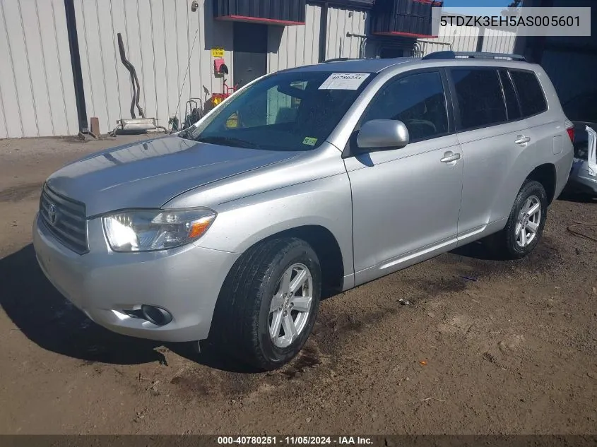 2010 Toyota Highlander Base V6 VIN: 5TDZK3EH5AS005601 Lot: 40780251