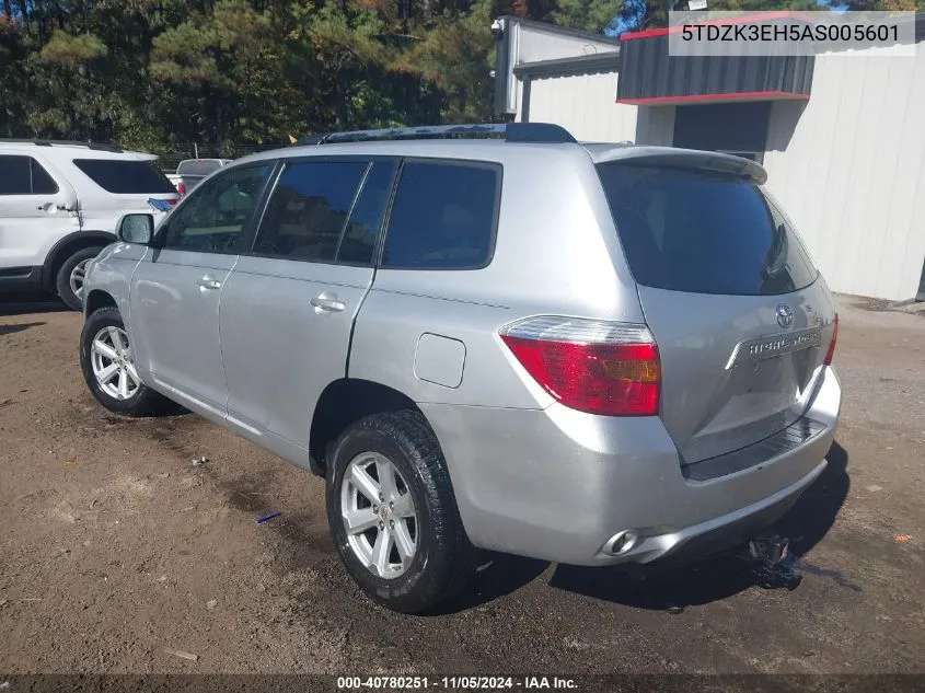 2010 Toyota Highlander Base V6 VIN: 5TDZK3EH5AS005601 Lot: 40780251