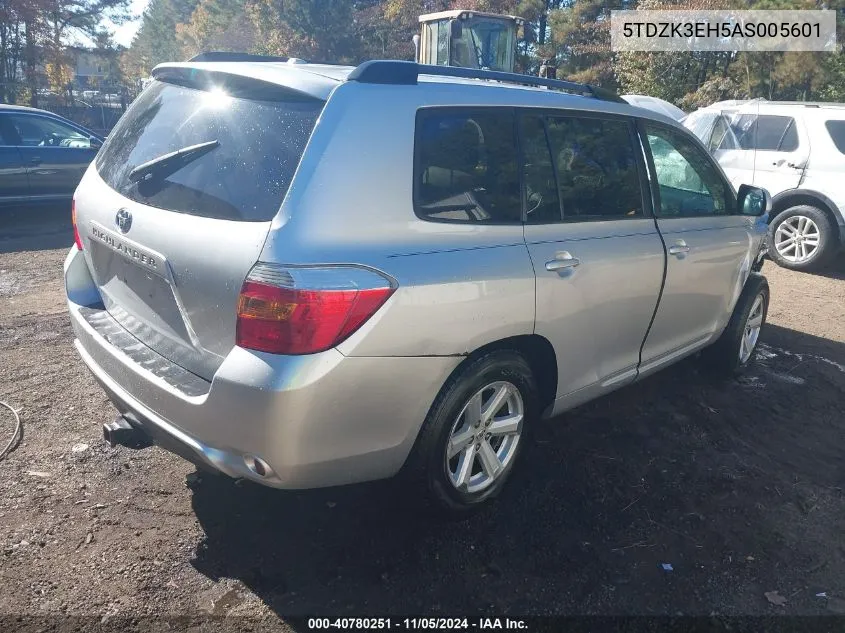 2010 Toyota Highlander Base V6 VIN: 5TDZK3EH5AS005601 Lot: 40780251