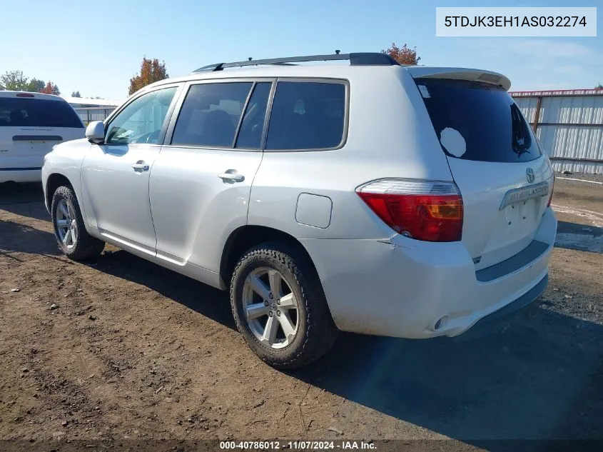 2010 Toyota Highlander Se V6 VIN: 5TDJK3EH1AS032274 Lot: 40786012