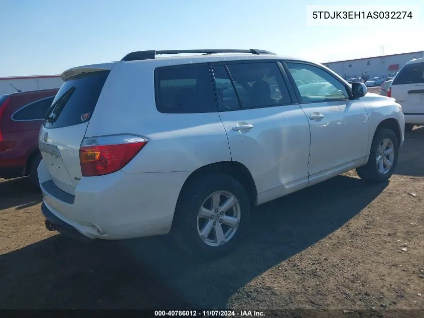 2010 Toyota Highlander Se V6 VIN: 5TDJK3EH1AS032274 Lot: 40786012