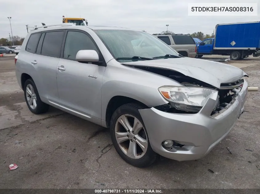 5TDDK3EH7AS008316 2010 Toyota Highlander Limited V6