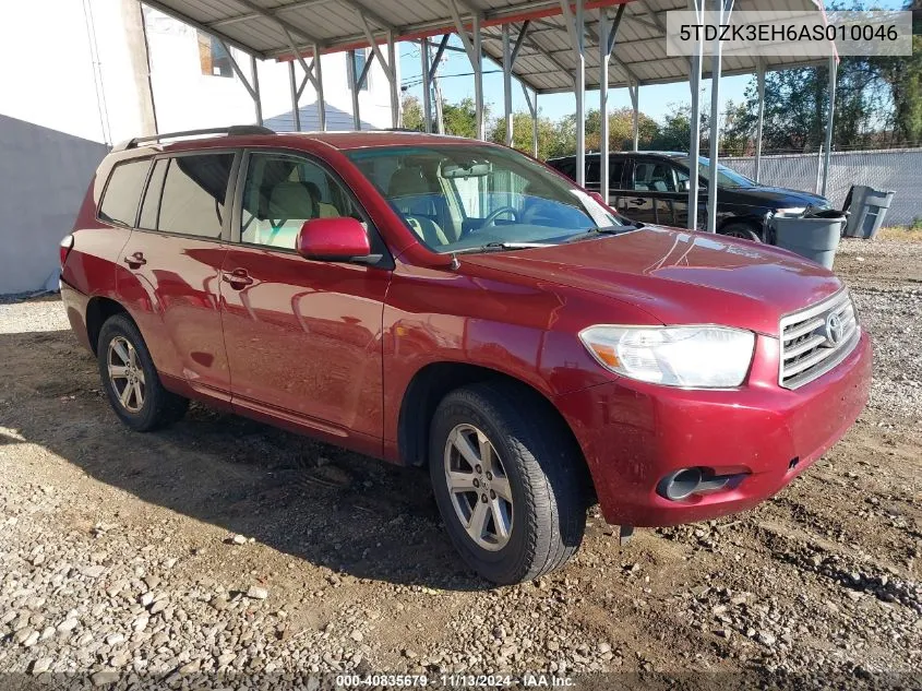 2010 Toyota Highlander Base V6 VIN: 5TDZK3EH6AS010046 Lot: 40835679