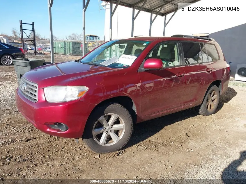 2010 Toyota Highlander Base V6 VIN: 5TDZK3EH6AS010046 Lot: 40835679