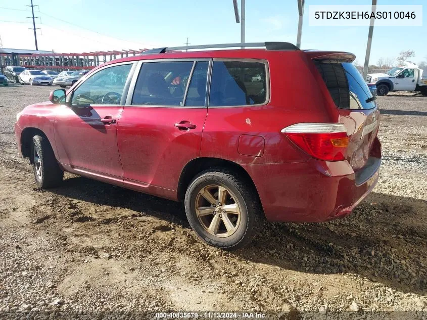 2010 Toyota Highlander Base V6 VIN: 5TDZK3EH6AS010046 Lot: 40835679