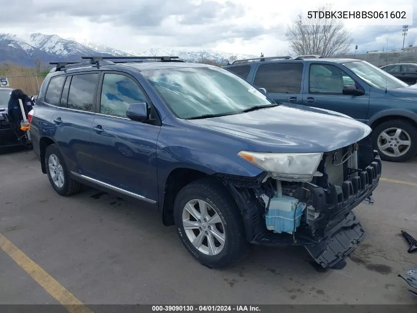 2011 Toyota Highlander Se V6 VIN: 5TDBK3EH8BS061602 Lot: 39090130