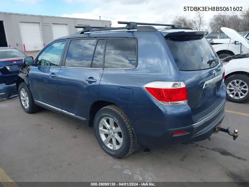 2011 Toyota Highlander Se V6 VIN: 5TDBK3EH8BS061602 Lot: 39090130