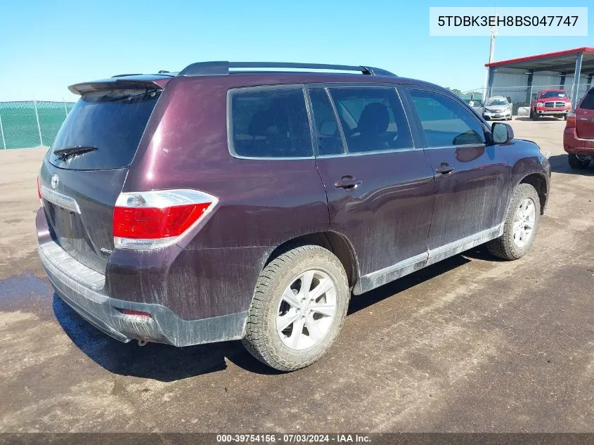 2011 Toyota Highlander Se V6 VIN: 5TDBK3EH8BS047747 Lot: 39754156