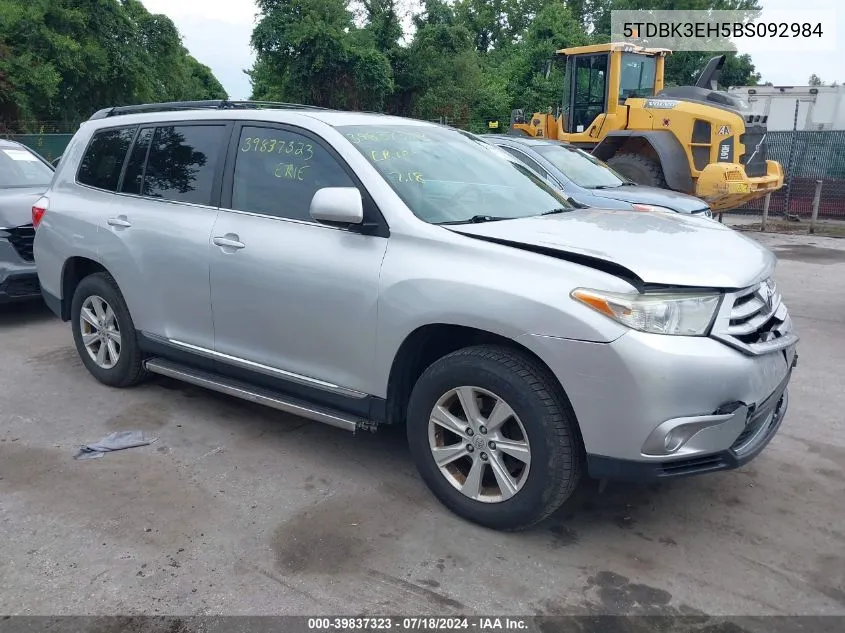 2011 Toyota Highlander Base V6 VIN: 5TDBK3EH5BS092984 Lot: 39837323