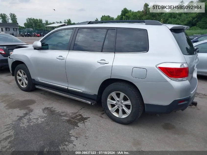 2011 Toyota Highlander Base V6 VIN: 5TDBK3EH5BS092984 Lot: 39837323