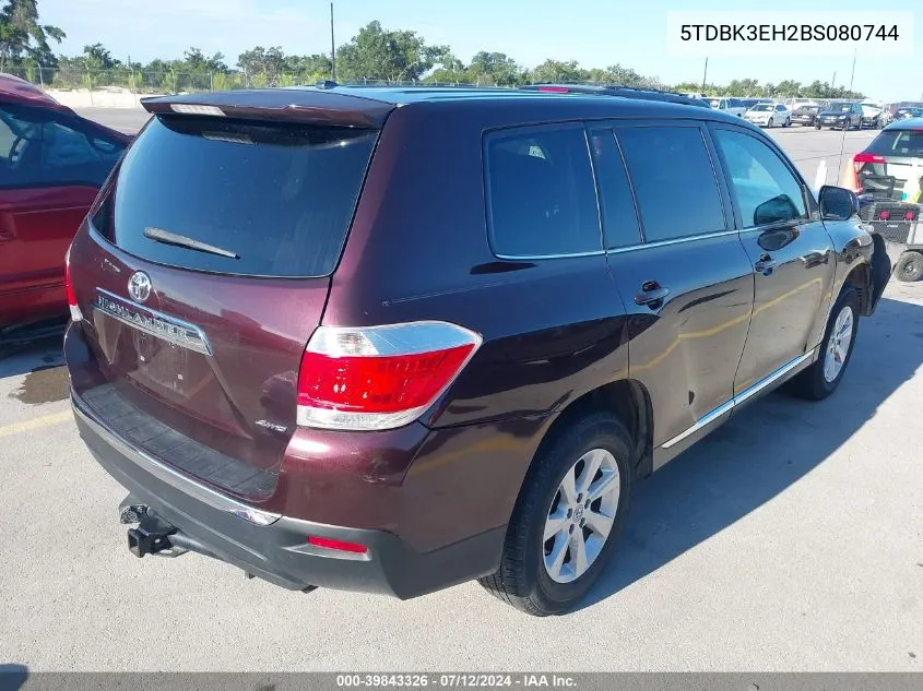 2011 Toyota Highlander Base V6 VIN: 5TDBK3EH2BS080744 Lot: 39843326