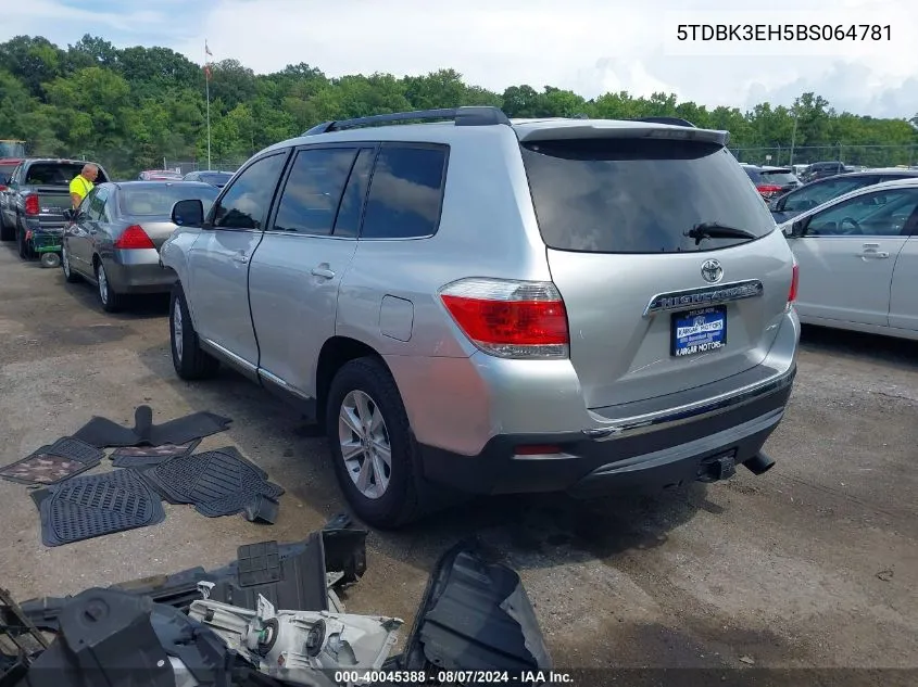 2011 Toyota Highlander Se V6 VIN: 5TDBK3EH5BS064781 Lot: 40045388