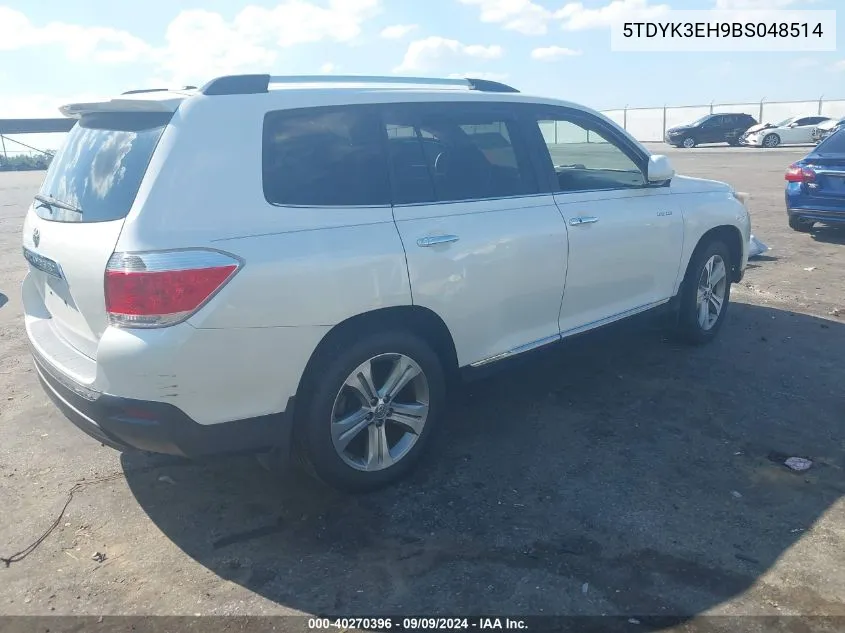 2011 Toyota Highlander Limited V6 VIN: 5TDYK3EH9BS048514 Lot: 40270396