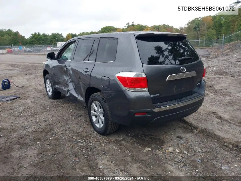 2011 Toyota Highlander Base V6 VIN: 5TDBK3EH5BS061072 Lot: 40387679