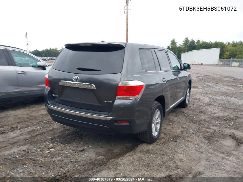 2011 Toyota Highlander Base V6 VIN: 5TDBK3EH5BS061072 Lot: 40387679