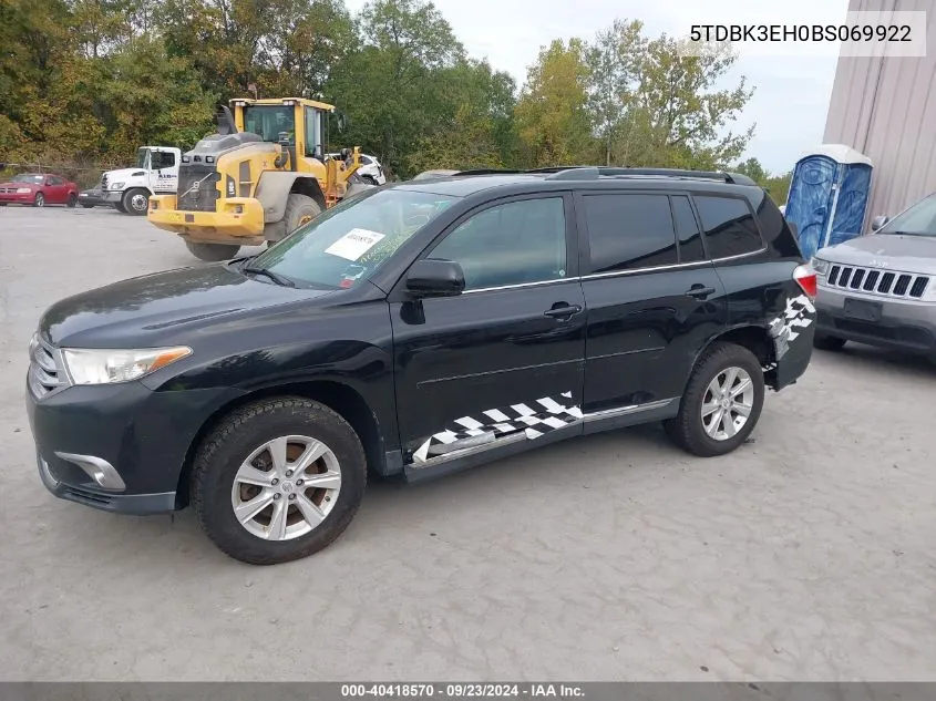 2011 Toyota Highlander Se V6 VIN: 5TDBK3EH0BS069922 Lot: 40418570