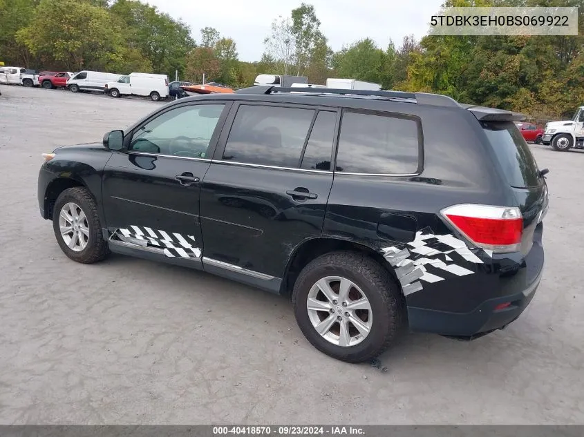 2011 Toyota Highlander Se V6 VIN: 5TDBK3EH0BS069922 Lot: 40418570