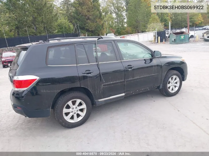 2011 Toyota Highlander Se V6 VIN: 5TDBK3EH0BS069922 Lot: 40418570