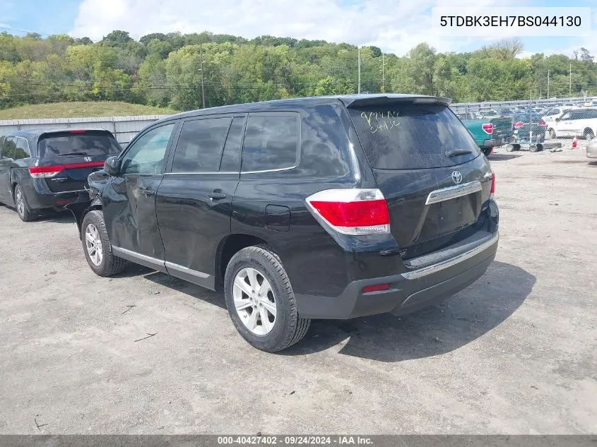 2011 Toyota Highlander Base V6 VIN: 5TDBK3EH7BS044130 Lot: 40427402