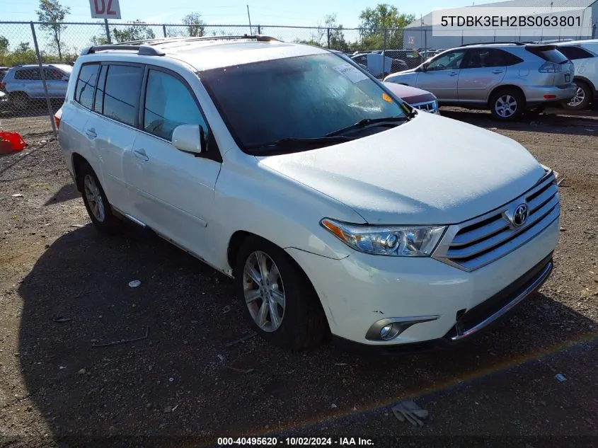 2011 Toyota Highlander Se V6 VIN: 5TDBK3EH2BS063801 Lot: 40495620