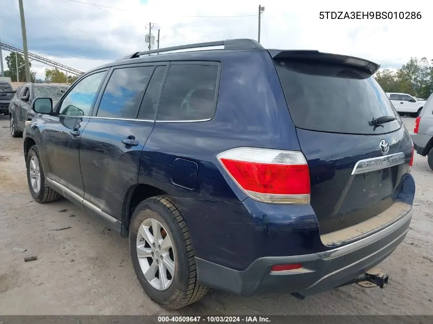 2011 Toyota Highlander VIN: 5TDZA3EH9BS010286 Lot: 40509647