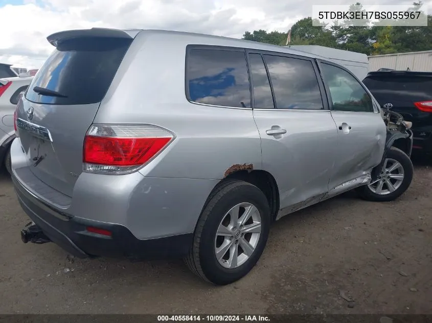 2011 Toyota Highlander Base V6 VIN: 5TDBK3EH7BS055967 Lot: 40558414