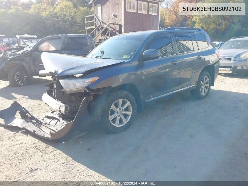 2011 Toyota Highlander Se VIN: 5TDBK3EH0BS092102 Lot: 40662192