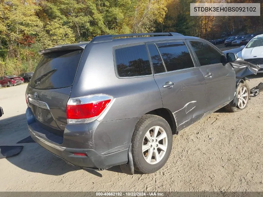 2011 Toyota Highlander Se VIN: 5TDBK3EH0BS092102 Lot: 40662192