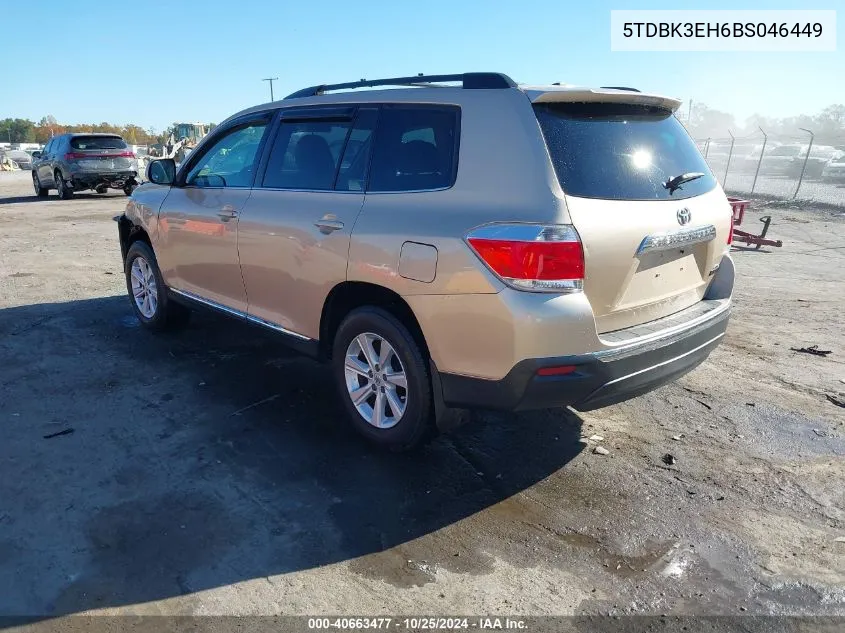 2011 Toyota Highlander Se VIN: 5TDBK3EH6BS046449 Lot: 40663477