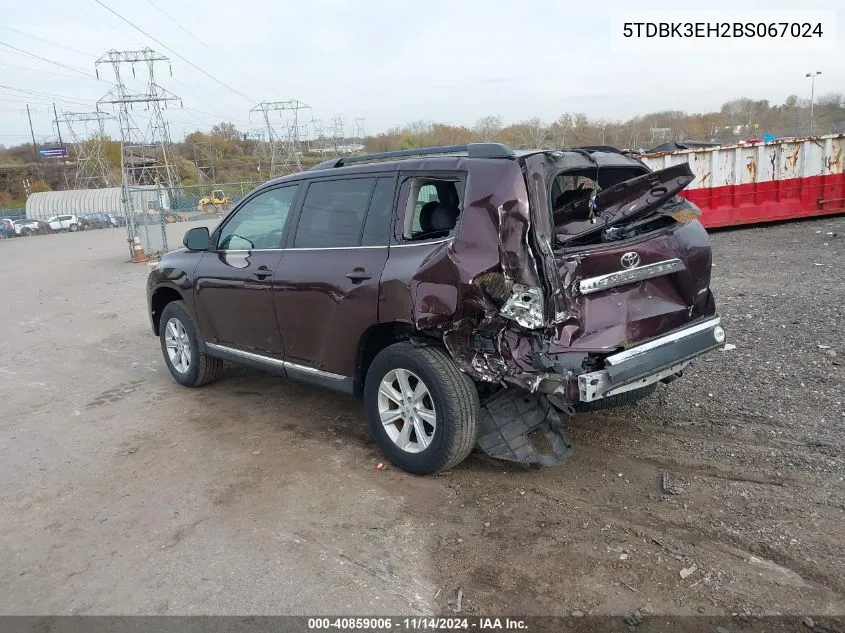 2011 Toyota Highlander Se V6 VIN: 5TDBK3EH2BS067024 Lot: 40859006