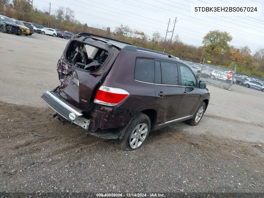 2011 Toyota Highlander Se V6 VIN: 5TDBK3EH2BS067024 Lot: 40859006