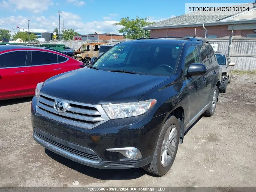 2012 Toyota Highlander Se VIN: 5TDBK3EH4CS113504 Lot: 12090586