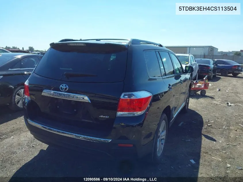 2012 Toyota Highlander Se VIN: 5TDBK3EH4CS113504 Lot: 12090586